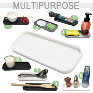 Silicone Sponge Holder Kitchen Sink Organizer Tray Dish Caddy Soap Dispenser, Scrubber Spoon Holder,Dishwashing Accessories 2 Pack (White)