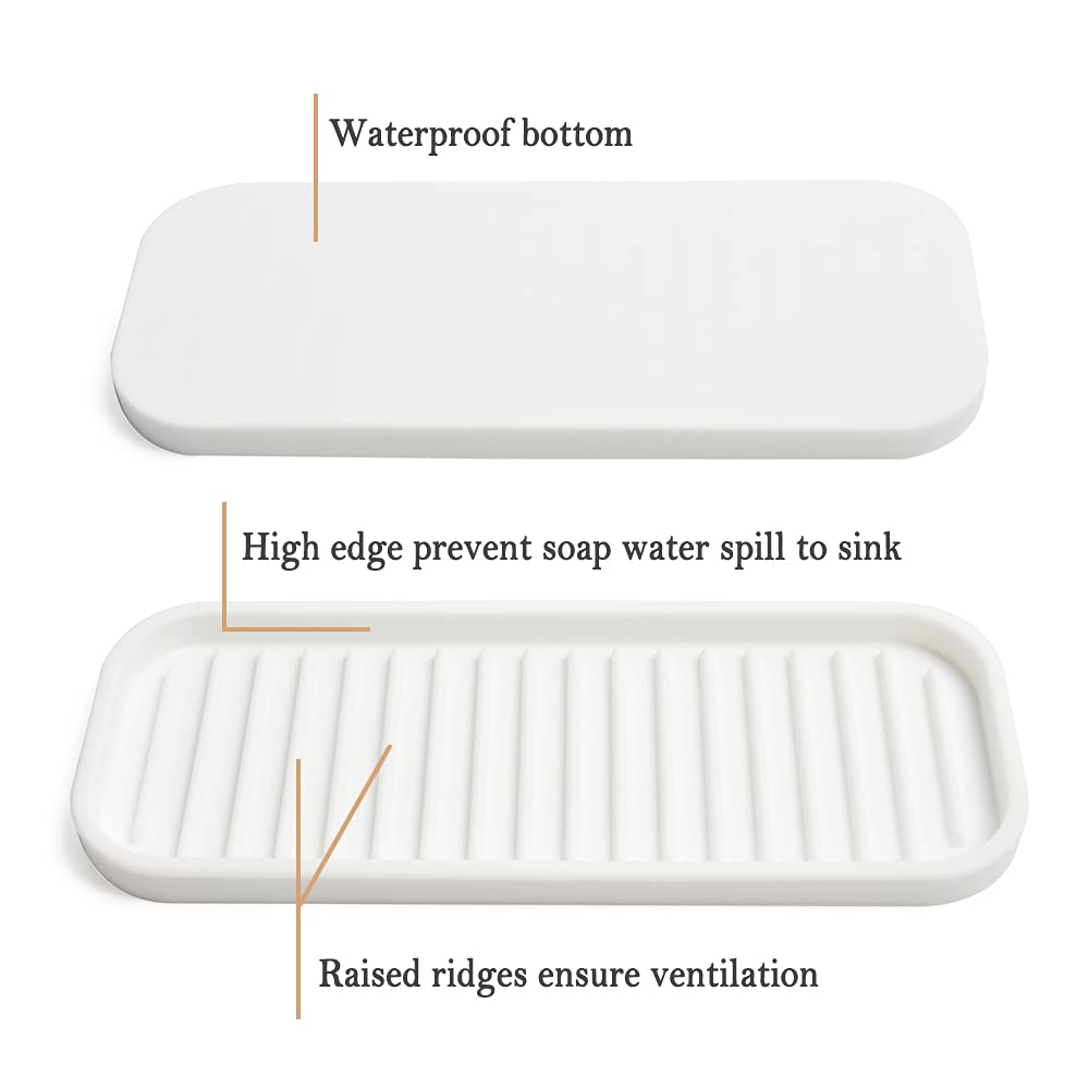 Silicone Sponge Holder Kitchen Sink Organizer Tray Dish Caddy Soap Dispenser, Scrubber Spoon Holder,Dishwashing Accessories 2 Pack (White)