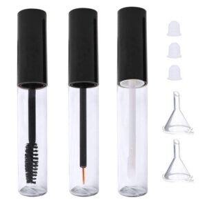 10ml empty mascara tube, eyeliner tube and lip gloss tubes,black eyelash cream container bottle with funnels transfer pipettes(3pcs)