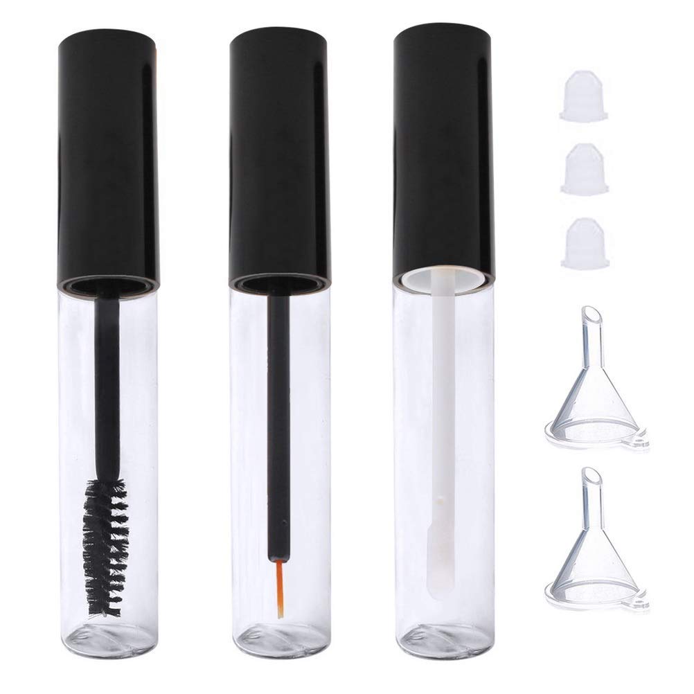 10ml Empty Mascara Tube, Eyeliner Tube and Lip Gloss Tubes,Black Eyelash Cream Container Bottle with Funnels Transfer Pipettes(3pcs)