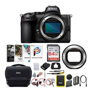 nikon z 5 mirrorless digital camera body only bundle with nikon ftz ii mount adapter, roebling street camera gadget bag with accessories, software suite v4, and 64gb ultra sd card (5 items)
