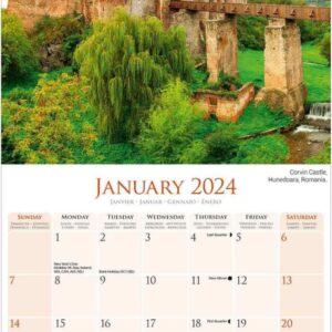 2023 2024 Castles Monthly Wall Calendar - Travel Calendar - 12 x 24 Open - Thick No-Bleed Paper - Giftable - Academic Teacher's Planner Calendar Organizing & Planning Calendar