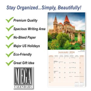 2023 2024 Castles Monthly Wall Calendar - Travel Calendar - 12 x 24 Open - Thick No-Bleed Paper - Giftable - Academic Teacher's Planner Calendar Organizing & Planning Calendar