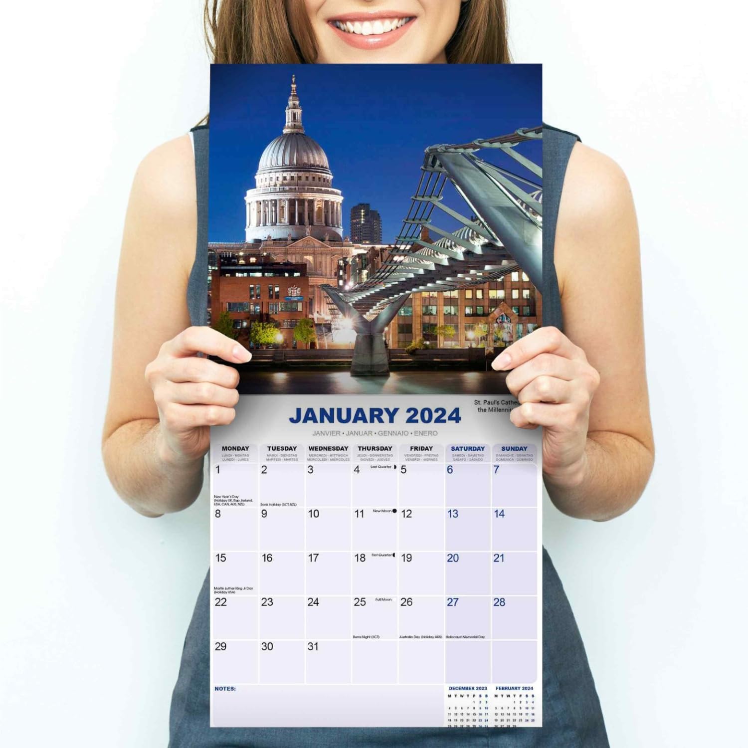 2023 2024 London Monthly Wall Calendar - Travel Calendar - 12 x 24 Open - Thick No-Bleed Paper - Giftable - Academic Teacher's Planner Calendar Organizing & Planning Calendar