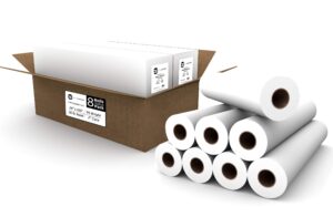 8 rolls value pack. plotter paper 24 x 150, cad paper rolls, 20 lb. bond paper on 2" core for cad printing on wide format ink jet printers, from acypaper