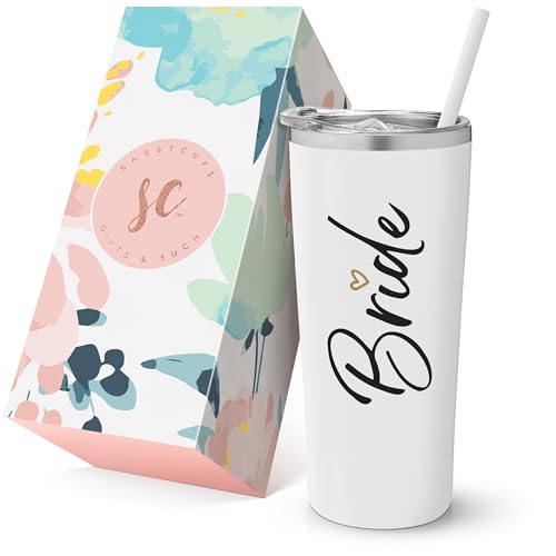 SassyCups Bride Tumbler Cup | Vacuum Insulated Stainless Steel Drink Cup with Straw for Bride to Be | Engagement Glass | Newly Engaged Travel Mug | Future Mrs Bachelorette Cup (22 Ounce, White)