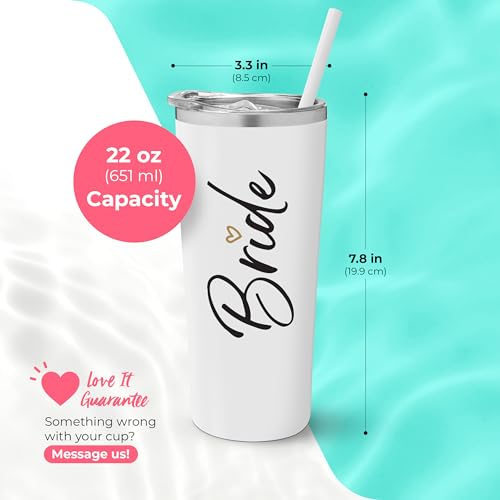 SassyCups Bride Tumbler Cup | Vacuum Insulated Stainless Steel Drink Cup with Straw for Bride to Be | Engagement Glass | Newly Engaged Travel Mug | Future Mrs Bachelorette Cup (22 Ounce, White)