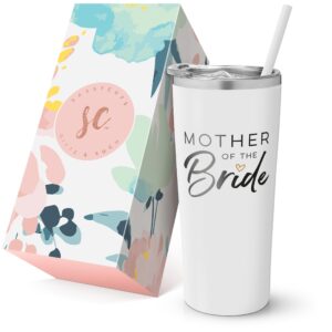 sassycups mother of the bride cup | vacuum insulated stainless steel tumbler for bride's mom | engagement announcement | travel mug for bride's mother | bridal party (22 ounce, white)