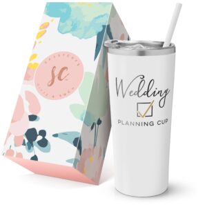 sassycups wedding planning cup | vacuum insulated stainless steel tumbler for bride to be | engagement | newly engaged travel mug for future mrs | wedding shower (22 ounce, white)