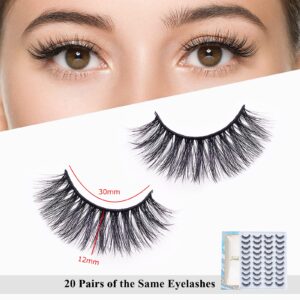 20 Pairs False Eyelashes Natural Faux Mink | Natural Look|100% Handmade|Reusable| Fluffy Volume Long Thick Lashes |12mm