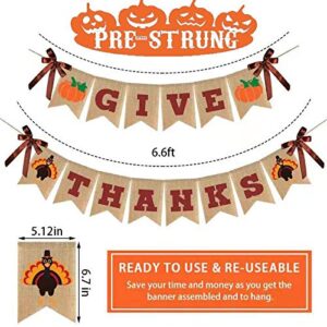 Give Thanks Burlap Banner, Thanksgiving Banner Burlap, Thanksgiving Decorations, Reusable Pre-Strung Thanksgiving Decoration for Thanksgiving Party Supplies Fireplace Mantle Home Decor