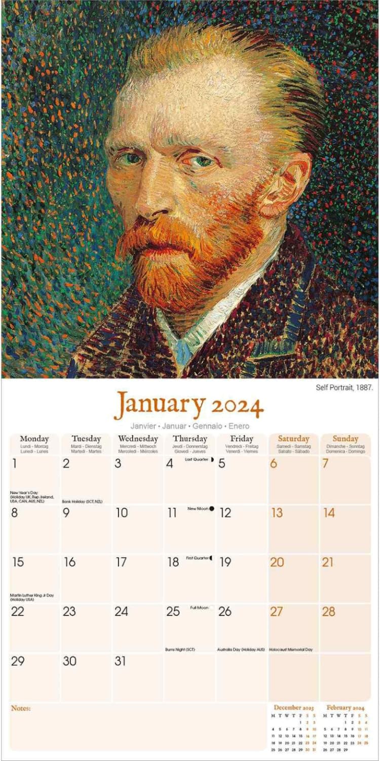 2023 2024 Van Gogh Calendar - Artists Monthly Wall Calendar - 12 x 24 Open - Thick No-Bleed Paper - Giftable - Academic Teacher's Planner Calendar Organizing & Planning