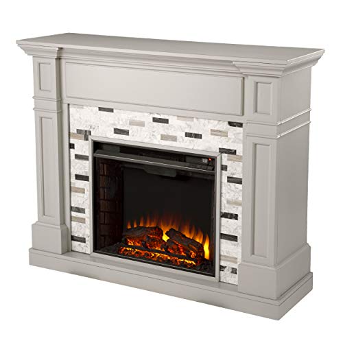 SEI Furniture Birkover Electric Fireplace with Multicolor Marble Surround, Gray