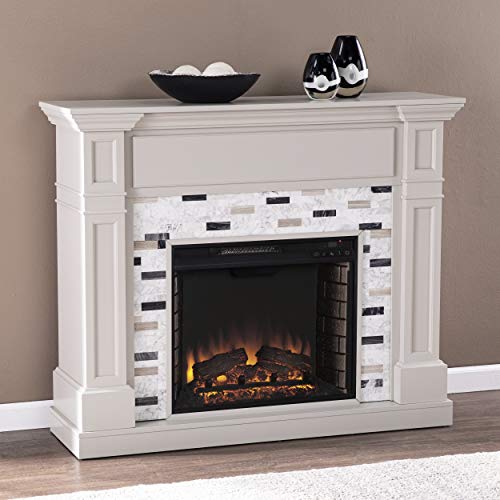 SEI Furniture Birkover Electric Fireplace with Multicolor Marble Surround, Gray