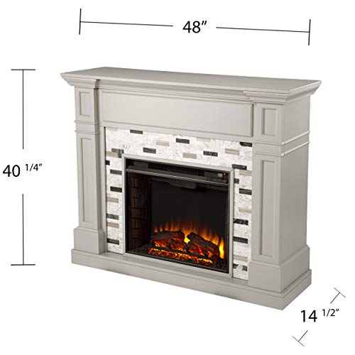 SEI Furniture Birkover Electric Fireplace with Multicolor Marble Surround, Gray