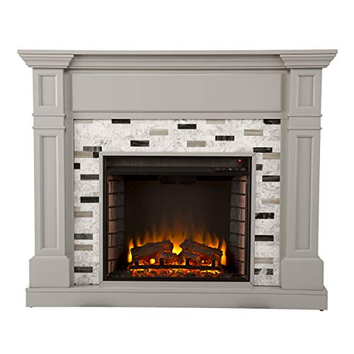 SEI Furniture Birkover Electric Fireplace with Multicolor Marble Surround, Gray