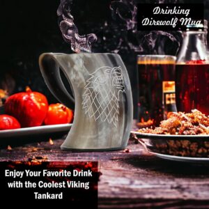 Brainmart Viking Drinking Horn Mug Set Dire Wolf Engraved Viking Gift for Men and Women Food Grade Medieval Style | Bottle Opener Shot Cup (6 Pcs Set)