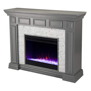 sei furniture dakesbury faux stone color changing electric fireplace, gray