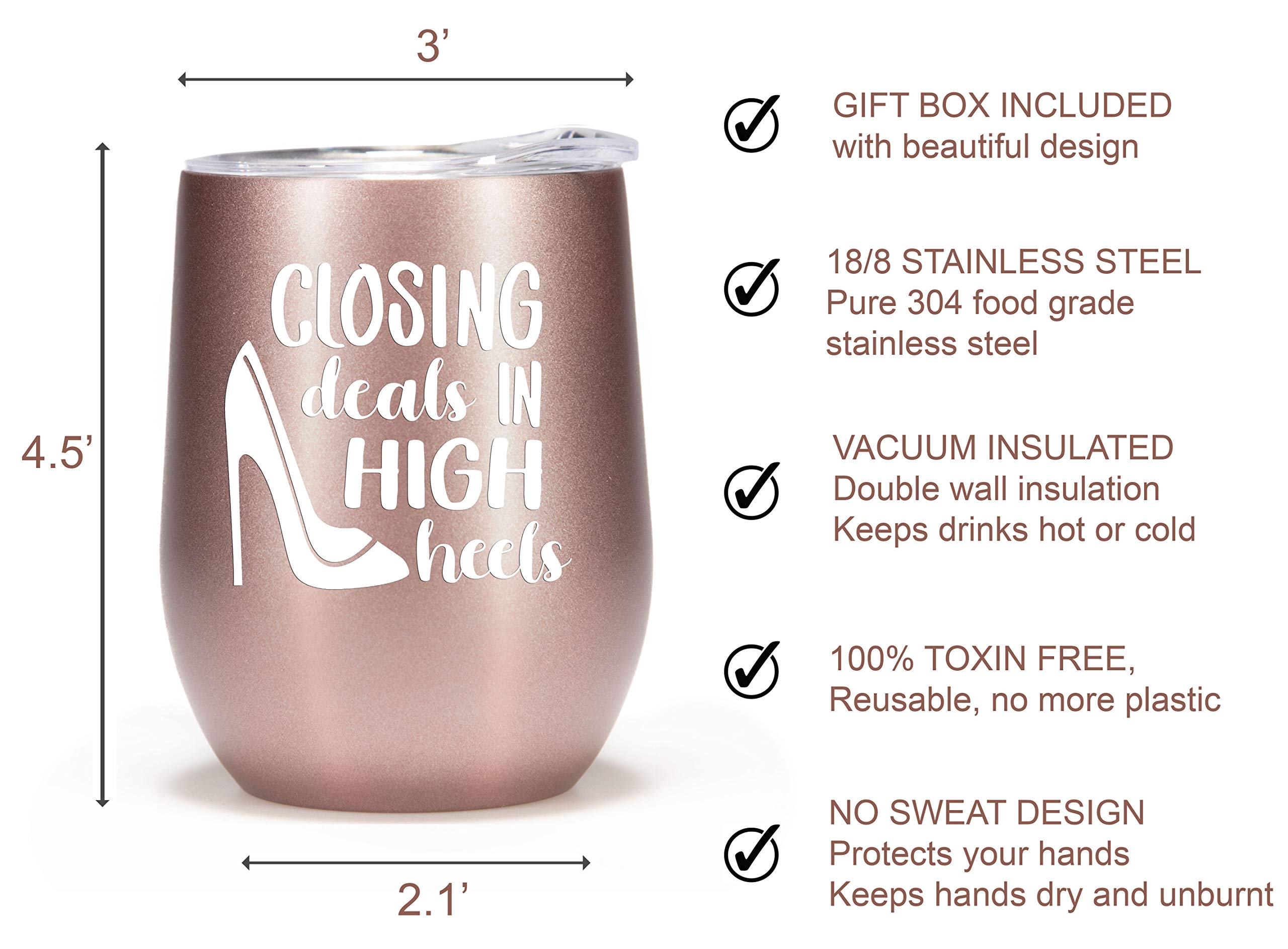 Realtor Gifts for Women - 12oz Tumbler Cup Wine Glass - Real Estate Agent Thank You Gift on Closing Rose Gold Travel Coffee Mug