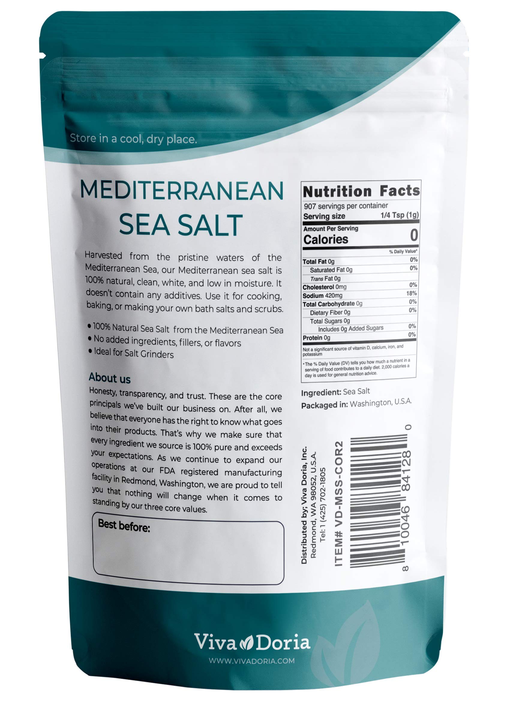 Viva Doria Mediterranean Sea Salt, Coarse Grain, 2 lb