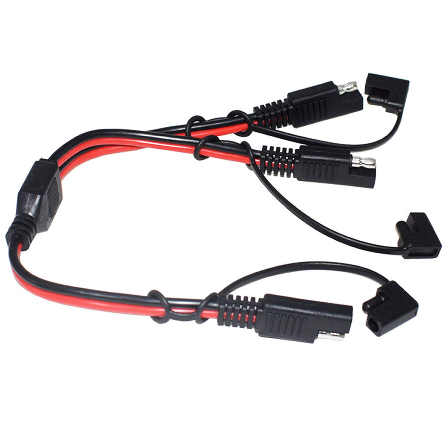 14AWG DC SAE 1 to 2 Automotive Extension Cable with Weatherproof Cover,Y SAE Splitter for Solar Panel Battery