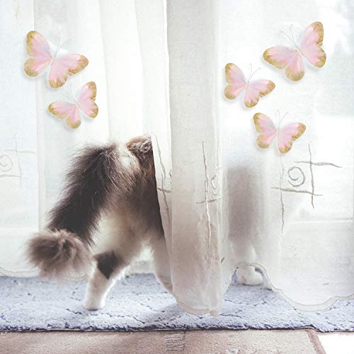 16 Pieces Feather 3D Butterfly Wall Decals Gold Glitter Butterfly Decor Stickers for Room Home Nursery Classroom Offices Kids Girl Boy Bedroom Bathroom Living Room Decor (Light Pink)