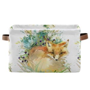 Storage Bins Basket Watercolor Abstract Animal Fox Collapsible Laundry Hamper Organizer Toys Cube Bag with Handles for Home Office Nursery Shelf Closet,1 Pack