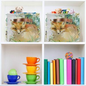 Storage Bins Basket Watercolor Abstract Animal Fox Collapsible Laundry Hamper Organizer Toys Cube Bag with Handles for Home Office Nursery Shelf Closet,1 Pack