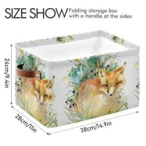 Storage Bins Basket Watercolor Abstract Animal Fox Collapsible Laundry Hamper Organizer Toys Cube Bag with Handles for Home Office Nursery Shelf Closet,1 Pack