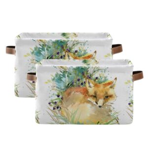 Storage Bins Basket Watercolor Abstract Animal Fox Collapsible Laundry Hamper Organizer Toys Cube Bag with Handles for Home Office Nursery Shelf Closet,1 Pack