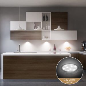 HURYEE Under Cabinet Lighting Puck Lights, 12V Linkable Led Puck Lights, Plug in/Hardwired, LED Driver, Dimmable Transformer Compatible with Most Dimmer Switch, 8 Pack Daywhite 6000K