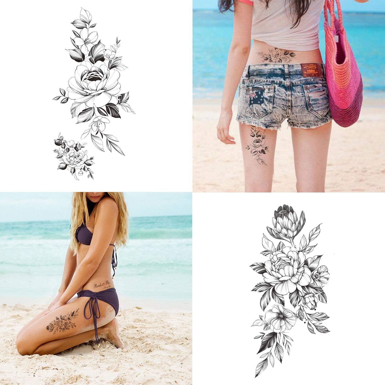 30 Pcs Flower Temporary Tattoo Sticker For Woman,Beautiful Floral Fake Tattoo