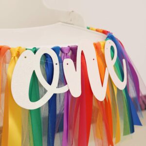 WAOUH Rainbow Banner for 1st Birthday - Highchair Banner for First Birthday Decoration, Cake Smash Photo Prop, Tulle Garland Banner (Colorful)