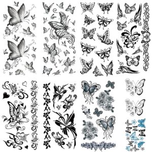 black butterfly temporary tattoos for women sexy 9 pcs by yesallwas,waterproof long lasting fake tattoos stickers for arms shoulders sexy body tattoos