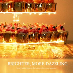 Cupcake Stand - Premium Cupcake Holder - Acrylic Cupcake Tower Display - Cady Bar Party Décor - 4 Tier Acrylic Display for Pastry + LED Light String - Ideal for Weddings, Birthday (Yellow Light)