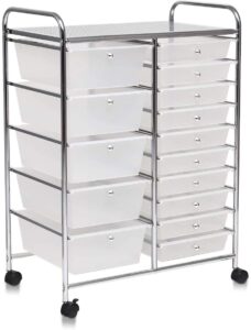 arlime 15-drawer storage cart, 15 drawer trolley, rolling organizer cart, scrapbook paper organizer, suitable for office and school, rolling office organizer tools (clear)