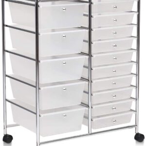 ARLIME 15-Drawer Storage Cart, 15 Drawer Trolley, Rolling Organizer Cart, Scrapbook Paper Organizer, Suitable for Office and School, Rolling Office Organizer Tools (Clear)