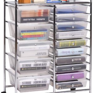 ARLIME 15-Drawer Storage Cart, 15 Drawer Trolley, Rolling Organizer Cart, Scrapbook Paper Organizer, Suitable for Office and School, Rolling Office Organizer Tools (Clear)