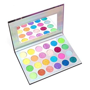 POZILAN 24 Colors Glow in the Dark Glitter Eyeshadow Palette, Fluorescent Neon Eye Shadow, Pigmented Bright Colorful Matte Shimmer Halloween Makeup Palettes Cosmetics