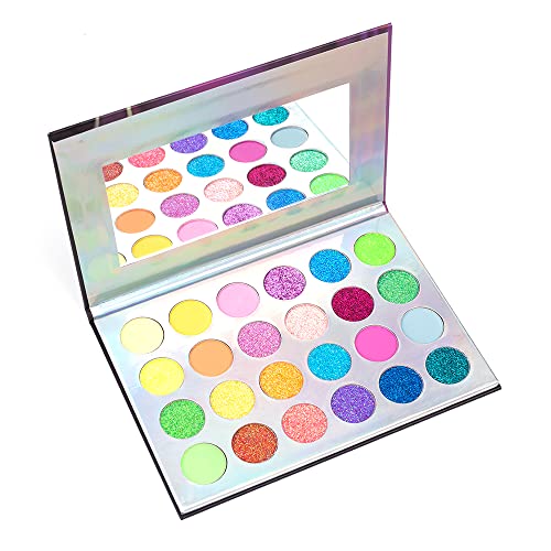 POZILAN 24 Colors Glow in the Dark Glitter Eyeshadow Palette, Fluorescent Neon Eye Shadow, Pigmented Bright Colorful Matte Shimmer Halloween Makeup Palettes Cosmetics