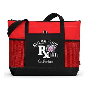 pharmacy techs rxperts personalized printed tote bag with mesh pockets