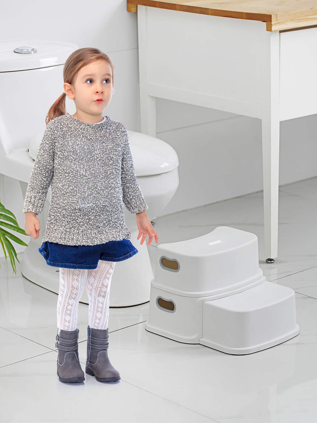 Glamore 2 Step Stool for Kids, Toddler Step Stool, Kids Step Stool for Potty Training, Bathroom Toilet Stool, Slip Resistant, Dual Height 4.5"- 9.4", Dual Width 5"- 6", White 2 Pack