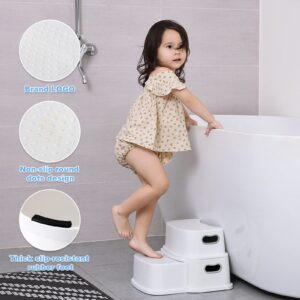 Glamore 2 Step Stool for Kids, Toddler Step Stool, Kids Step Stool for Potty Training, Bathroom Toilet Stool, Slip Resistant, Dual Height 4.5"- 9.4", Dual Width 5"- 6", White 2 Pack