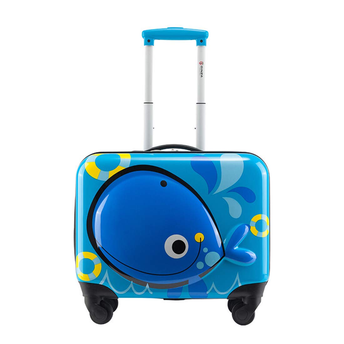 GinzaTravel 3D Little Whale Cute Children's Luggage Sit and Ride Trolley Case 18-inch Universal Wheel Travel Case for Boys and Girls