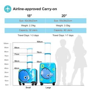 GinzaTravel 3D Little Whale Cute Children's Luggage Sit and Ride Trolley Case 18-inch Universal Wheel Travel Case for Boys and Girls