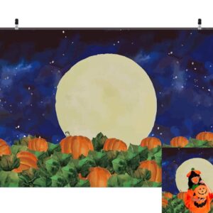 Halloween Pumpkin Field Photography Background Starry Sky Night Moon Halloween Backdrops Baby Shower Birthday Party Photo Studio Props Banner 5x3ft