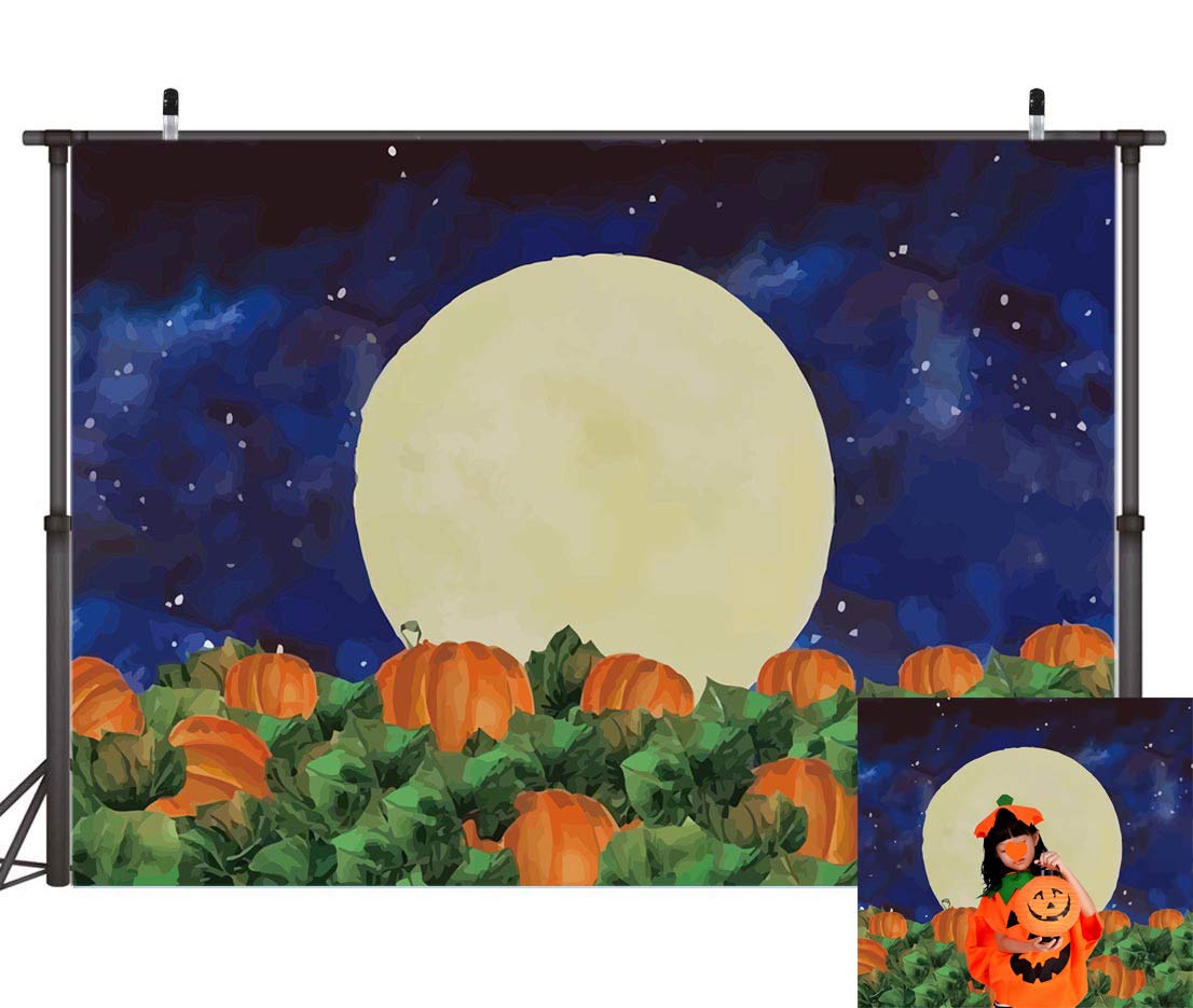 Halloween Pumpkin Field Photography Background Starry Sky Night Moon Halloween Backdrops Baby Shower Birthday Party Photo Studio Props Banner 5x3ft