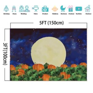 Halloween Pumpkin Field Photography Background Starry Sky Night Moon Halloween Backdrops Baby Shower Birthday Party Photo Studio Props Banner 5x3ft