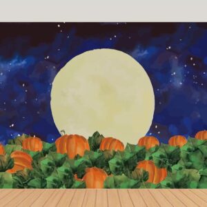 Halloween Pumpkin Field Photography Background Starry Sky Night Moon Halloween Backdrops Baby Shower Birthday Party Photo Studio Props Banner 5x3ft