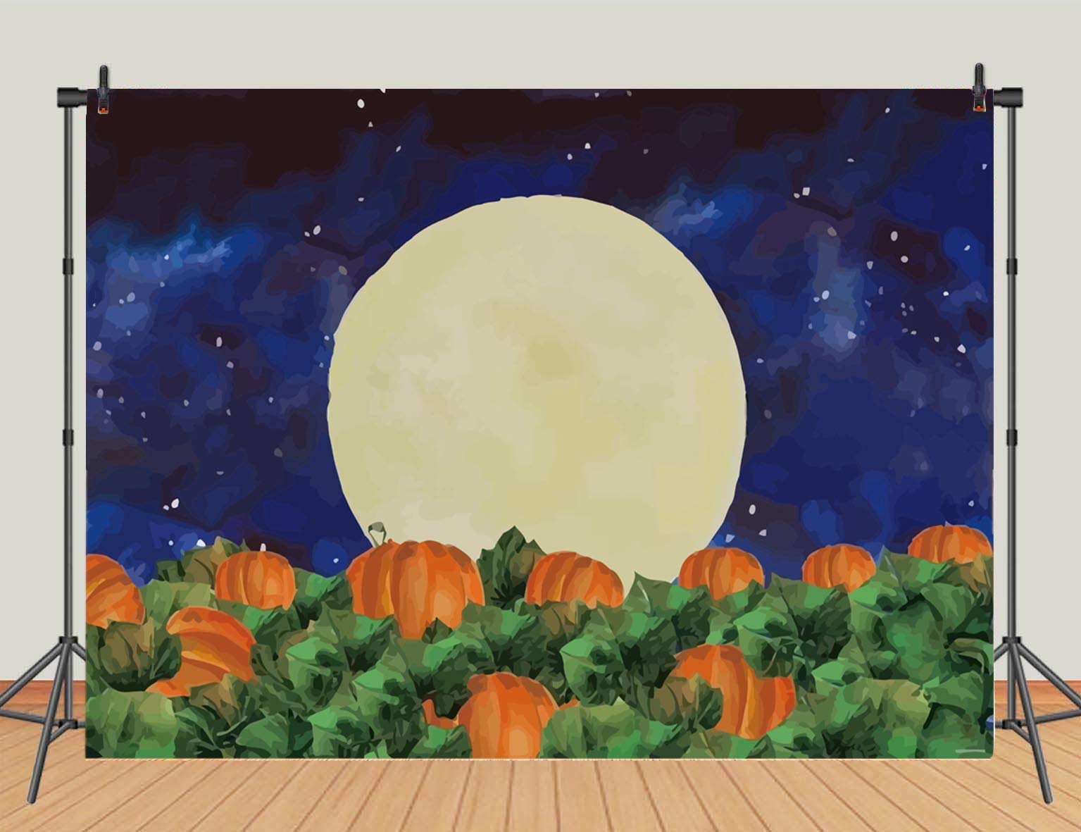 Halloween Pumpkin Field Photography Background Starry Sky Night Moon Halloween Backdrops Baby Shower Birthday Party Photo Studio Props Banner 5x3ft